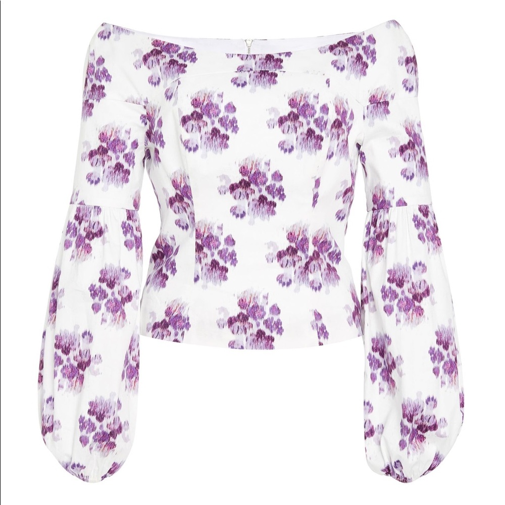Gorgeous AMUR Floral Shanae Top - off the shoulder - XS - purple & white